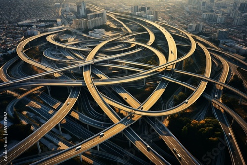 An aerial view of a water bridge over a highway, traffic passing below. Generative AI photo