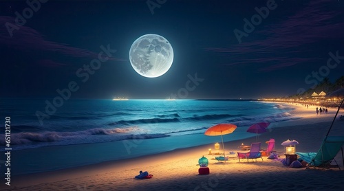 moon over the beach Generative AI