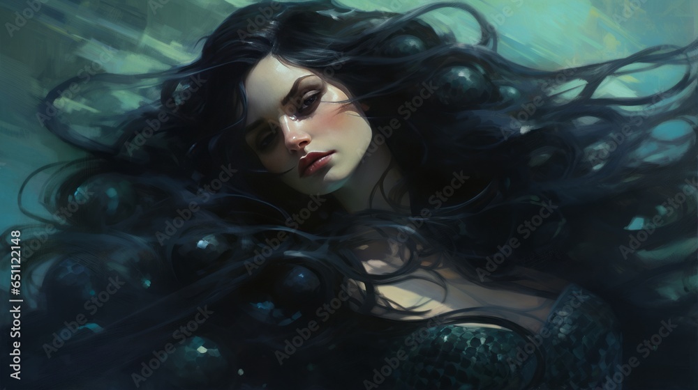 mermaid girl with long hair. mermaid girl with long hair.