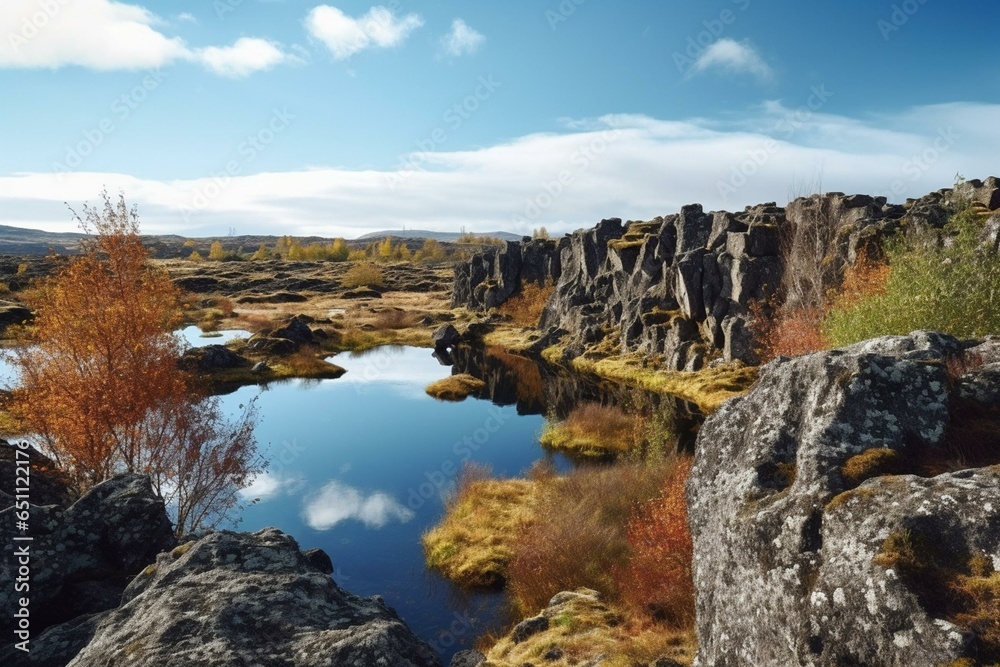 Scenic view of Þingvellir National Park, Iceland. Generative AI