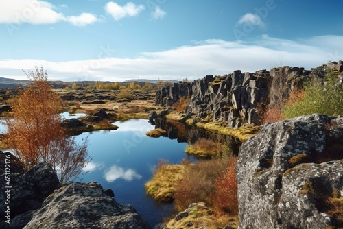 Scenic view of Þingvellir National Park, Iceland. Generative AI