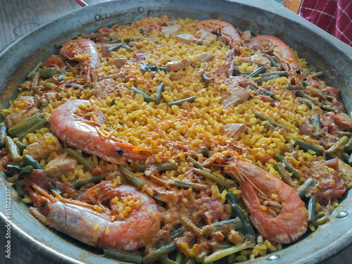 Paella typical Spanish food of rice and seafood photo