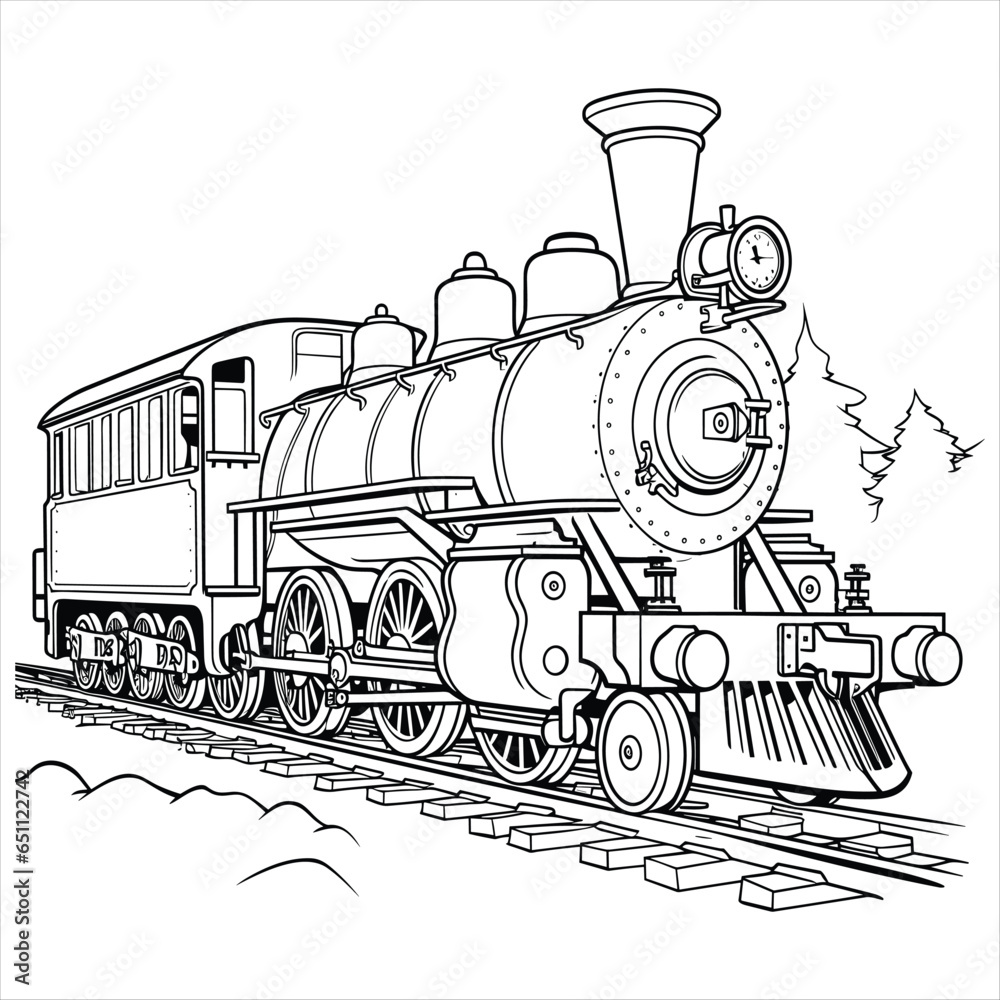 Steam locomotive coloring book for children - obrazy, fototapety, plakaty 
