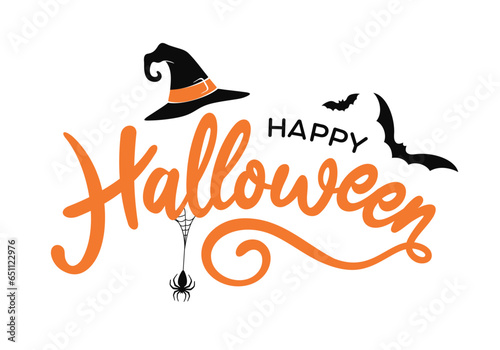 Happy Halloween banner printable, text, logo, type, vector, orange for Halloween slide background, Halloween street signs, haunted house template, Happy Halloween social media post & party invitation