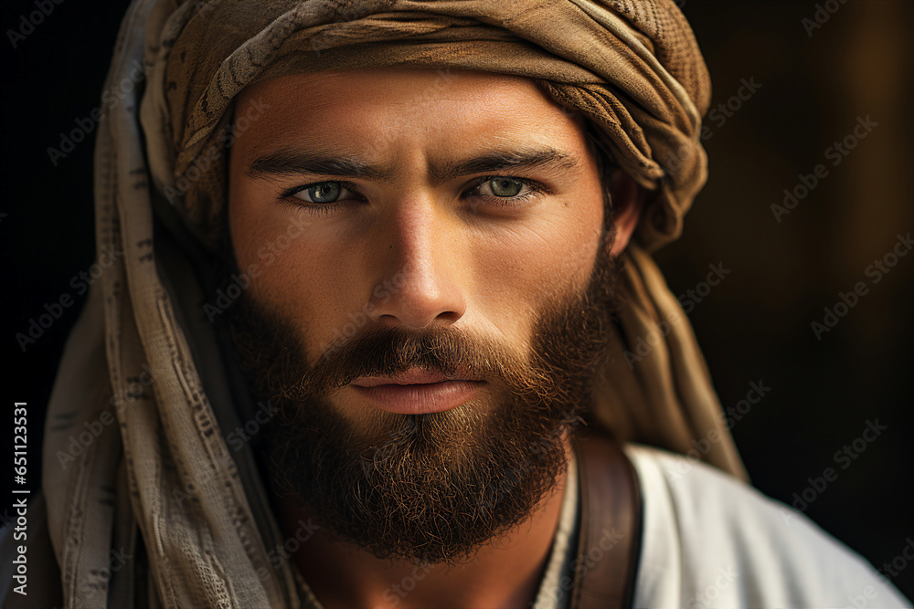 Young arab man in national clothes and turban Muslim man Saudi african moroccan yemenite persian men generative ai