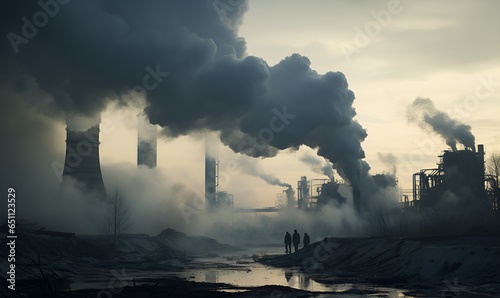 factory with large pollution smoke, generative ai