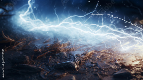 detail of lightning striking towards the ground