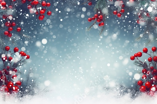 christmas background with snowflakes and berries