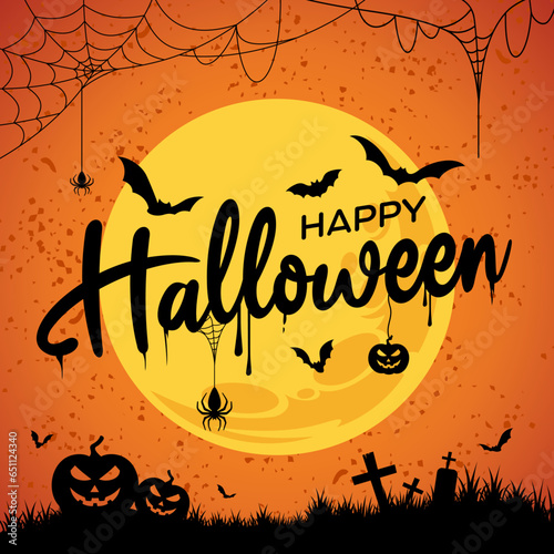 Fotografiet Happy Halloween social media post, happy Halloween printable banner or Halloween