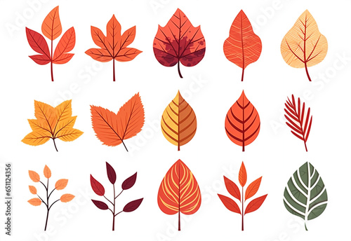 Set print abstract leaf decorative nature illustration art design pattern graphic background plant autumn
