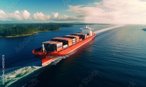 import export container ship on the sea, ai generative