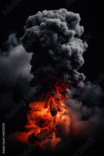 Fiery Explosion With Thick Plumes Of Smoke On A Black Background Created Using Artificial Intelligence