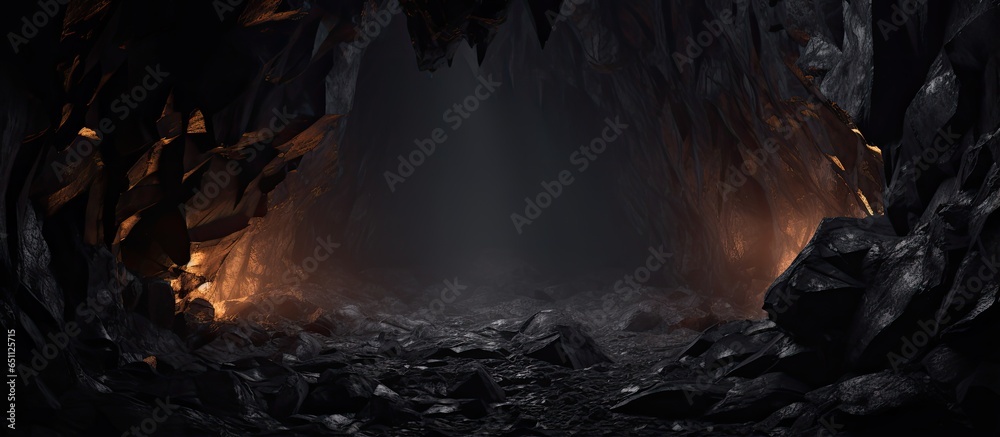 Naklejka premium Realistic a dark underground tunnel and close up of rocky texture inside a cave