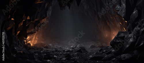 Fototapeta Naklejka Na Ścianę i Meble -  Realistic a dark underground tunnel and close up of rocky texture inside a cave