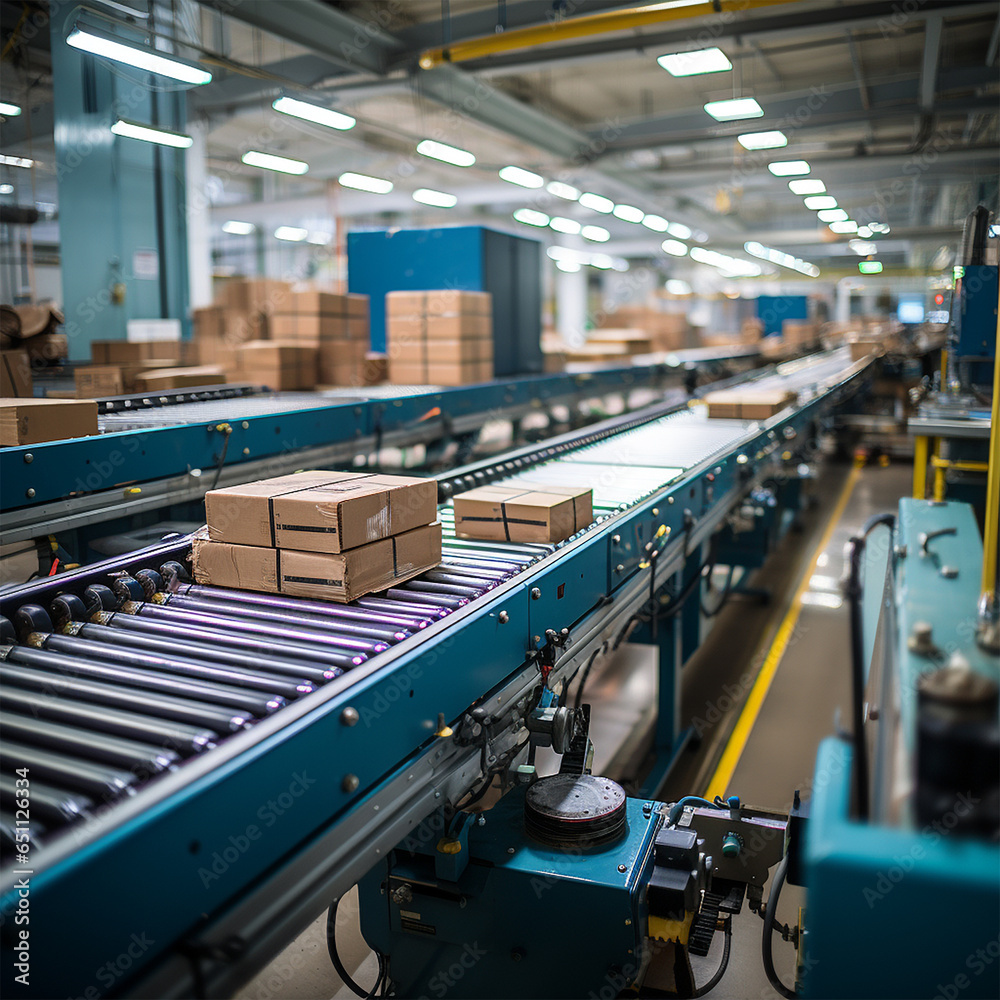 Box in the industrial production process in conveyor belt line, factory process, coveyor line, background are factory Box in the industrial production process in conveyor belt line, factory process, coveyor line, background are factory