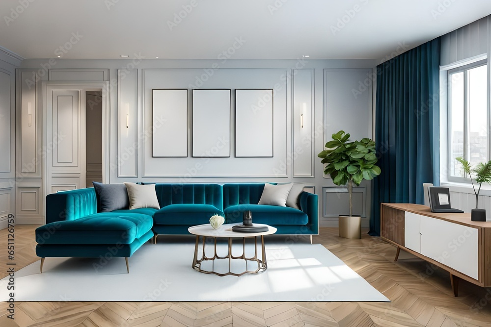 Fototapeta premium modern living room with fireplace