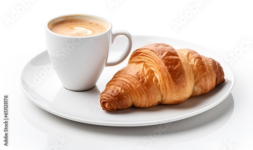 croissant and coffee white background macro  ai generative