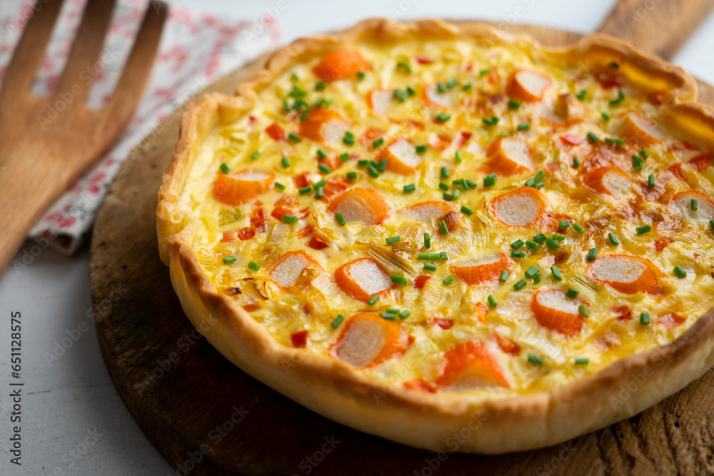 French style quiche with egg and crab surimi.
