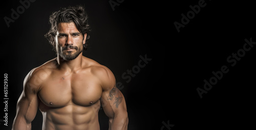 Muscular man, MMA fighter, studio portrait on black background. Generative AI