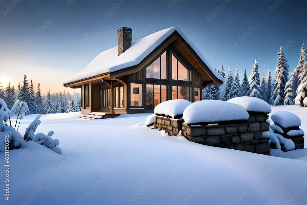 snow covered house