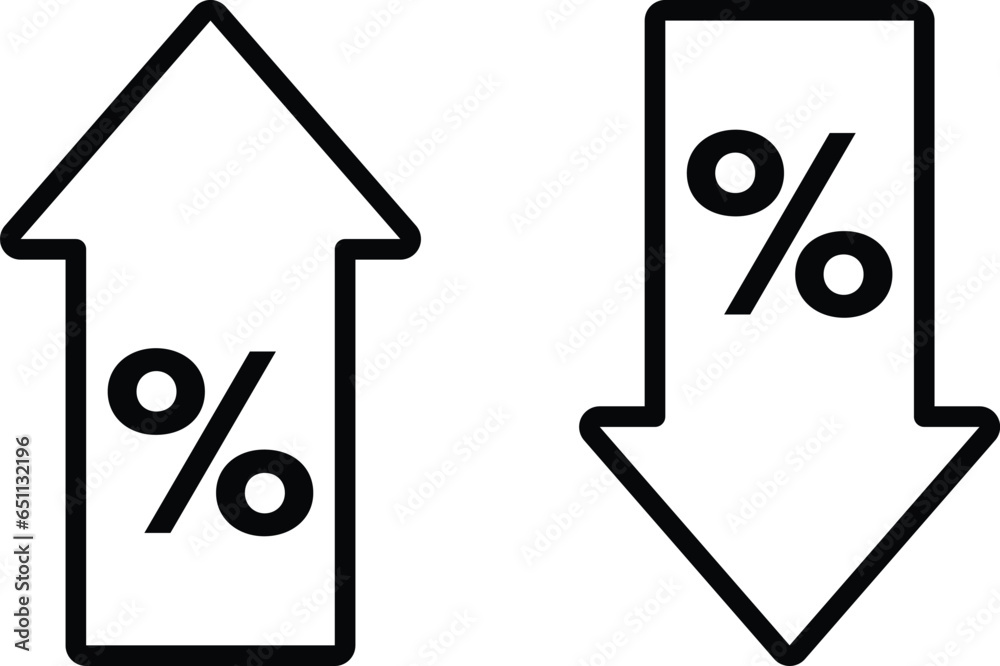 Percent up and down icons . Price low down and up icon vector ...