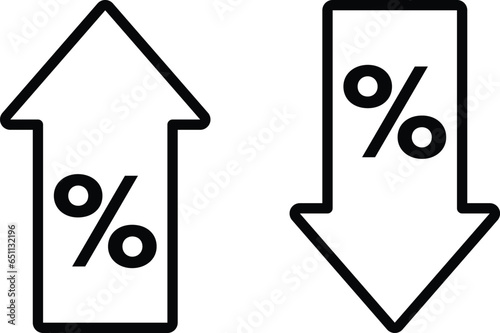 Percent up and down icons . Price low down and up icon vector . Percentage down and up arrow icon
