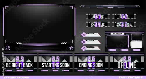 Purple and black gradient live Stream Gaming overlay element design