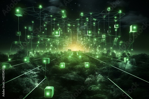 A futuristic network connecting a green digital future. Generative AI