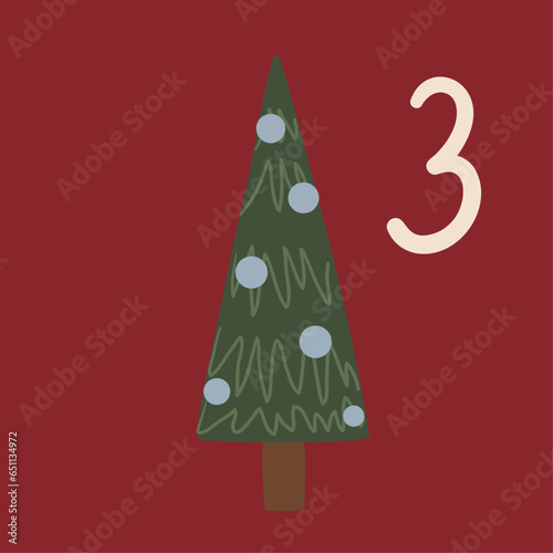 Christmas illustration with fir trees and numbers for advent calendar