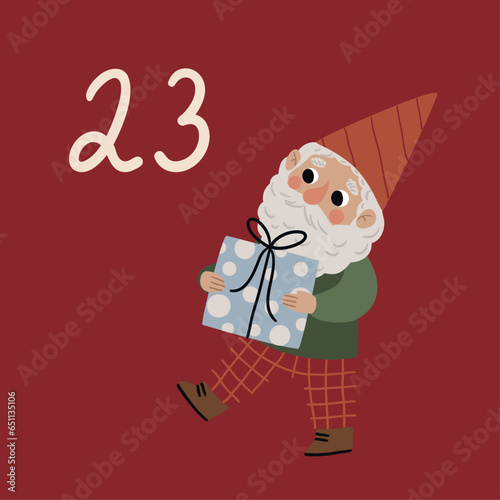 Christmas illustration with gnome and numbers for advent calendar