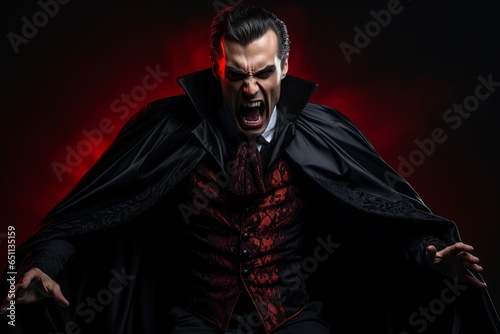 Dracula, the Sinister Vampire, Haunts the Night in Halloween Costume photo