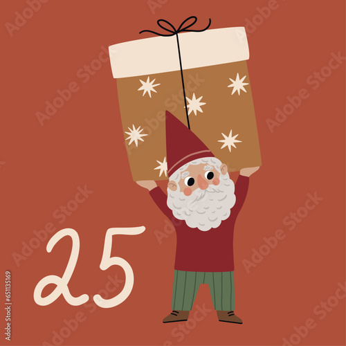 Christmas illustration with gnome and numbers for advent calendar