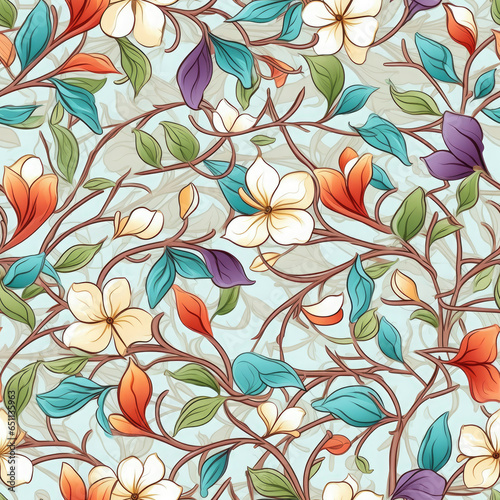 Delicate jasmine vines intertwined with geometric seamless pattern  AI Generated