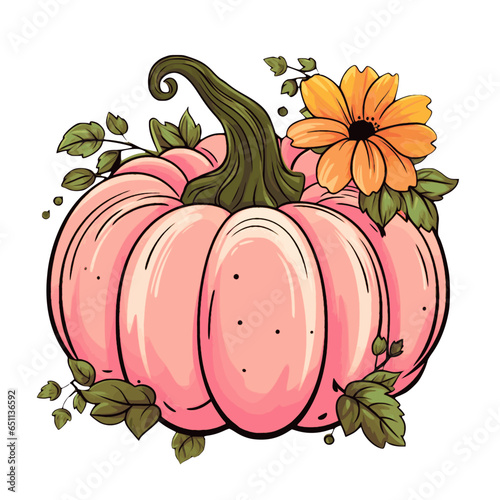 Vector clipart, autumn pumpkin with flowers