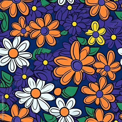 Doodle flower pattern  bright colors  vivid colors  simplistic  hand drawn AI Generated