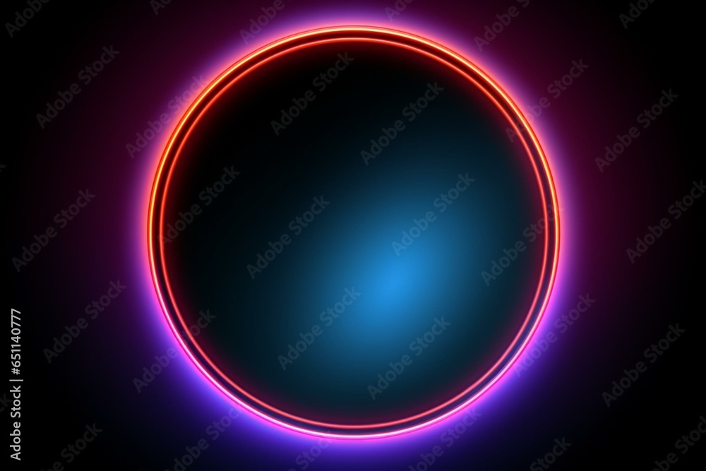 Abstract circle frame with neon colors and empty space, resembling 80's retro style. Modern and beautiful. Generative AI