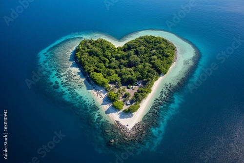 Idyllic heart-shaped island surrounded by pristine waters. Generative AI