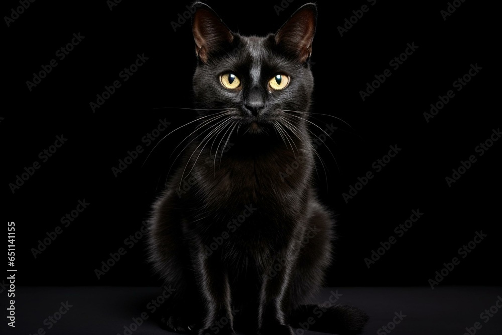 Black cat sitting sideways, facing the camera. Isolated on transparent background. Generative AI