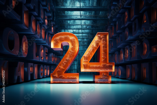 3D Style futuristic 24 digital numbers design, New Year 2024 greetings created with generative ai