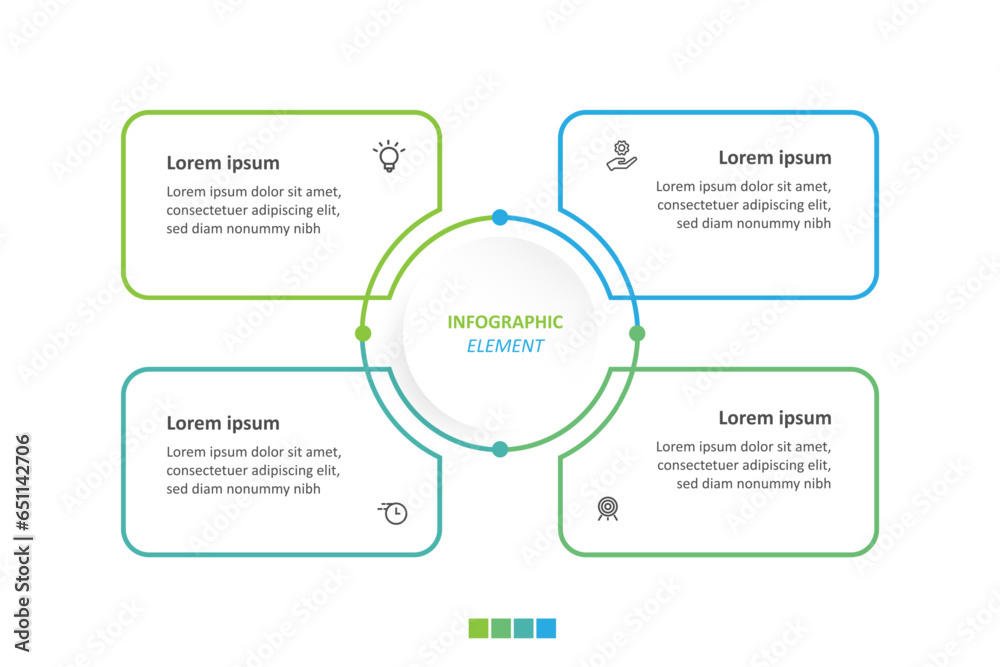 Design template business infographic vector element
Timeline process with icons and with 4 step options or sections Design template business infographic vector element
Timeline process with icons and with 4 step options or sections