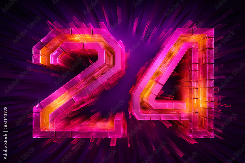 Number 24 3d glowing sign concept for new year 2024 created with generative ai