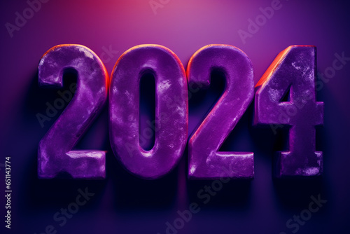 2024 new year banner. Happy new year card with 3d numbers purple theme created with generative ai photo