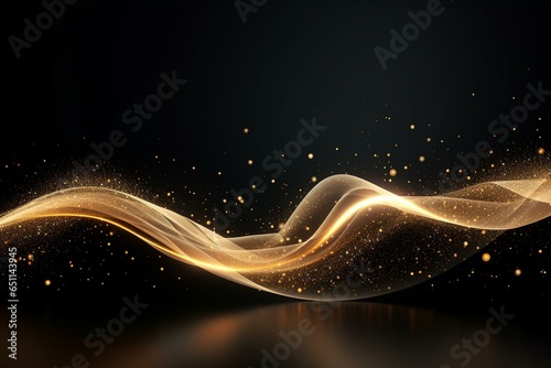 Abstract glitter lights with gold and black wave particles. Generative AI