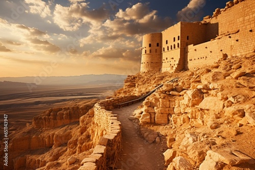Fotografia Ancient fortress in the Judaean desert, situated on a rock plateau in Masada, Israel