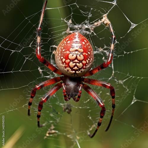 Image of red spider on a cobweb. Insect. Illustration, Generative AI. photo