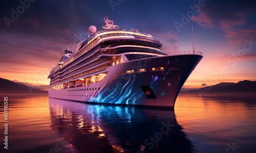 Canvas Print giant luxury cruise ship in the night sea, ai generative