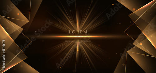 Abstract luxury golden triangles lighting effect glowing on dark brown background and sparkle.