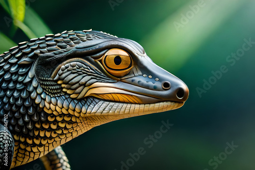 monitor lizard in forest bright background