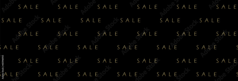 Sale day seamless banner. Sale in gold letters on a black background.