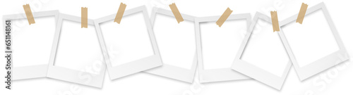 Empty white photo frames. Polaroid frame on transparent background with realistic shadows. Blank frame border mockups. Old photo frame. Vector EPS 10